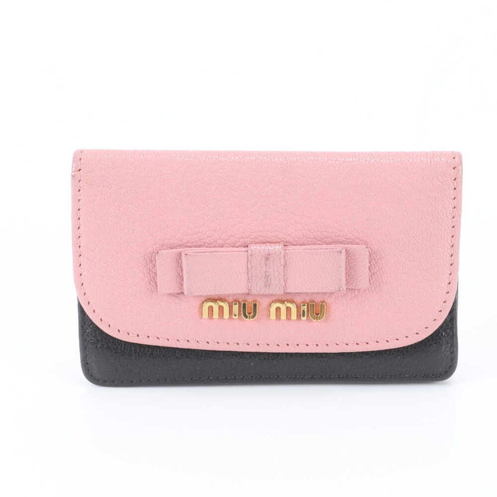 Miu Miu Miu Ribbon Motif Leather Business Card Holder/Card Case, Bi-fold Wall...